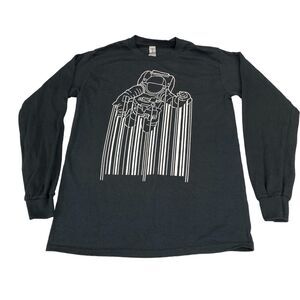 Gildan Astronaut Mens Small Black Knit Cotton Long Sleeve Crew Neck Pullover
